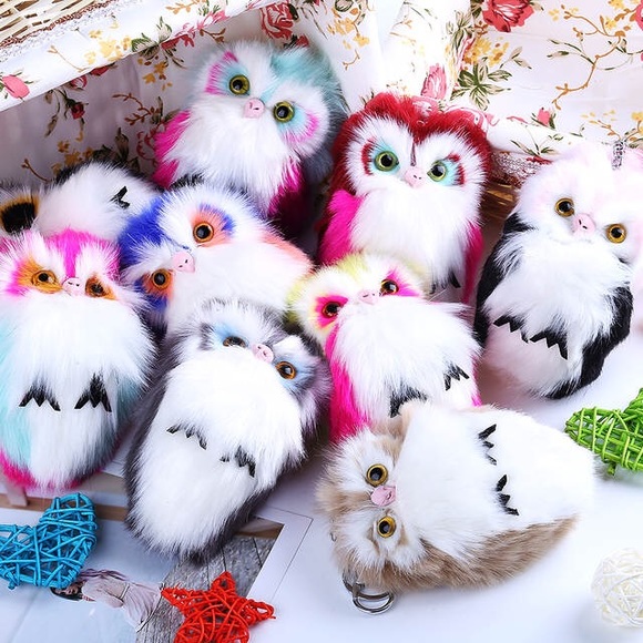 🆕Maroon, Pink & Aqua Owl Pom Poof Keychain Charm! - Picture 6 of 8